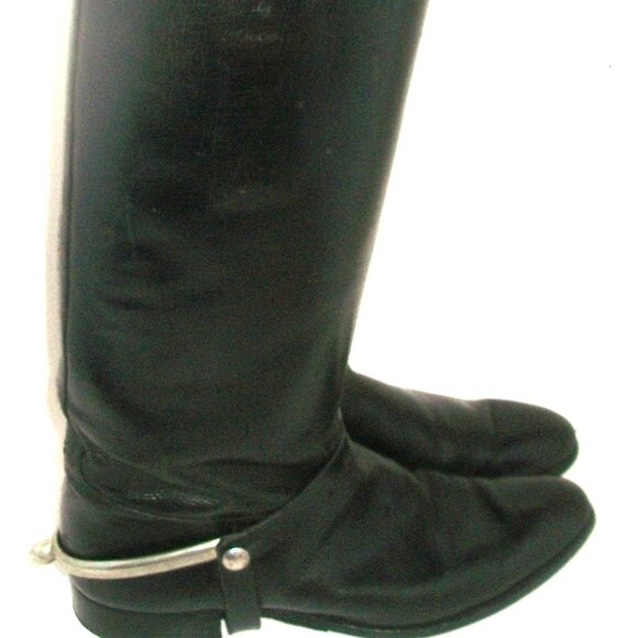 Vintage 80's Handmade Black Leather Bespoke Riding Boots w Metal Spur Harness 9M - Picture 7 of 16
